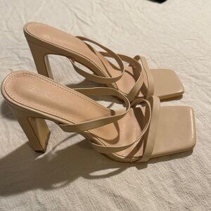 Elegant Beige Strappy Heels, 2inch heel